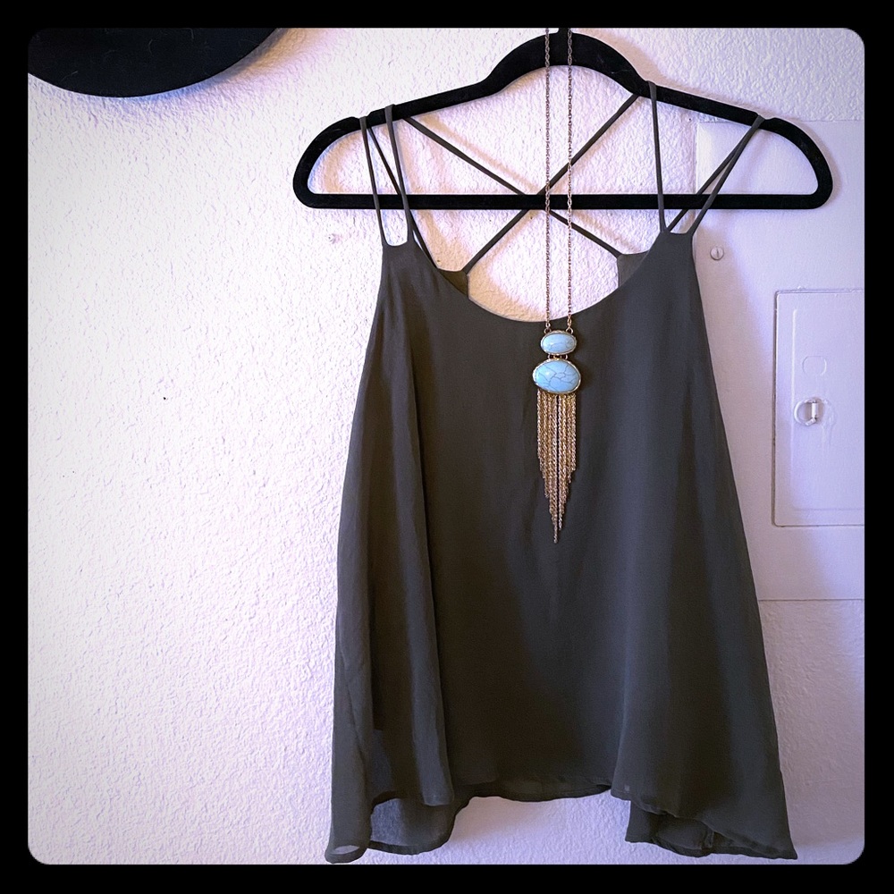 Olive Flowy Criss Cross Tank